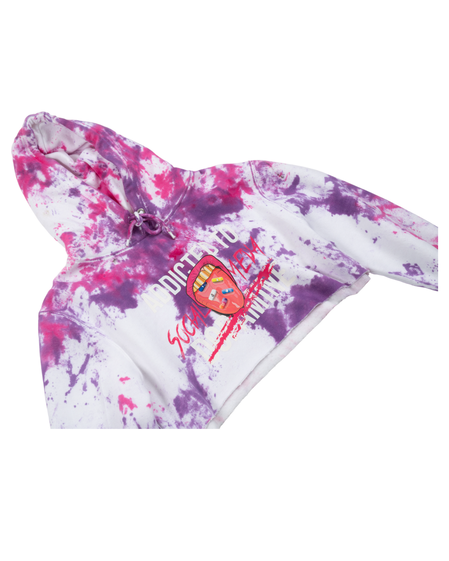 ADDICTED TO SOCIAL MEDIA CROPPED TIE DYE (PURPLE) HOODIE
