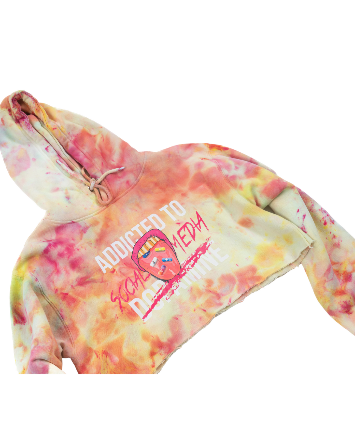 ADDICTED TO SOCIAL MEDIA CROPPED TIE DYE (ORANGE) HOODIE