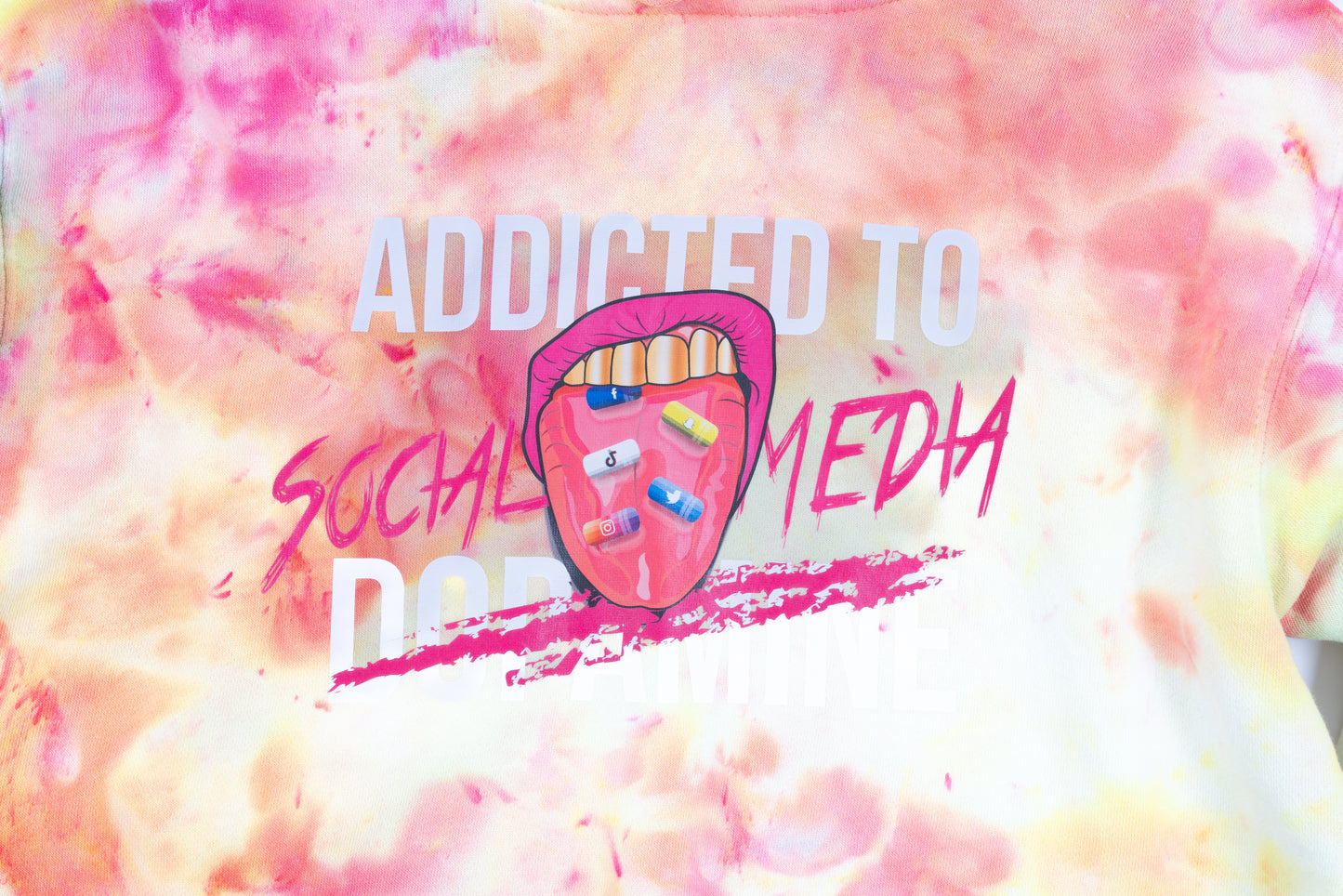ADDICTED TO SOCIAL MEDIA CROPPED TIE DYE (ORANGE) HOODIE