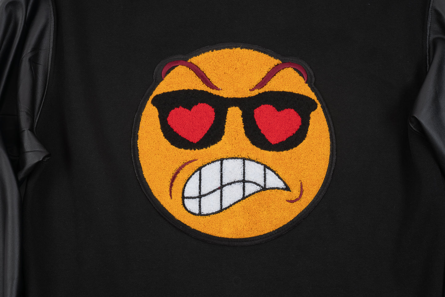 PLTH EMOJI PATCH FAUX LEATHER & WOOL JACKET