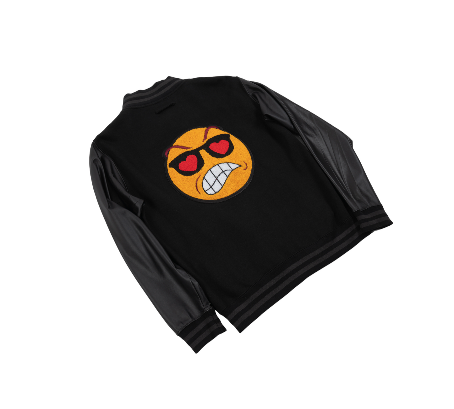 PLTH EMOJI PATCH FAUX LEATHER & WOOL JACKET