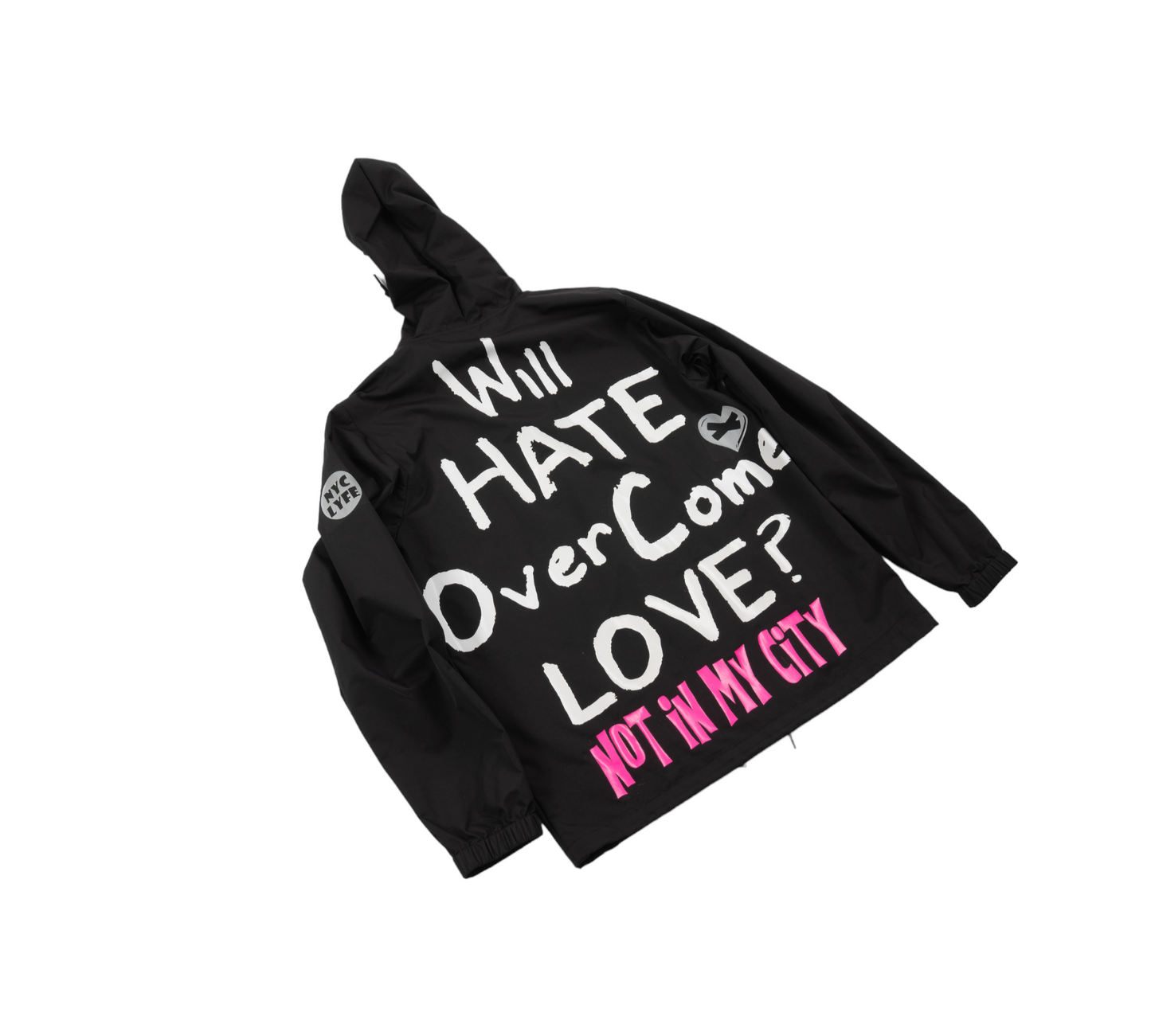 WILL HATE OVERCOME LOVE? RAIN JACKET