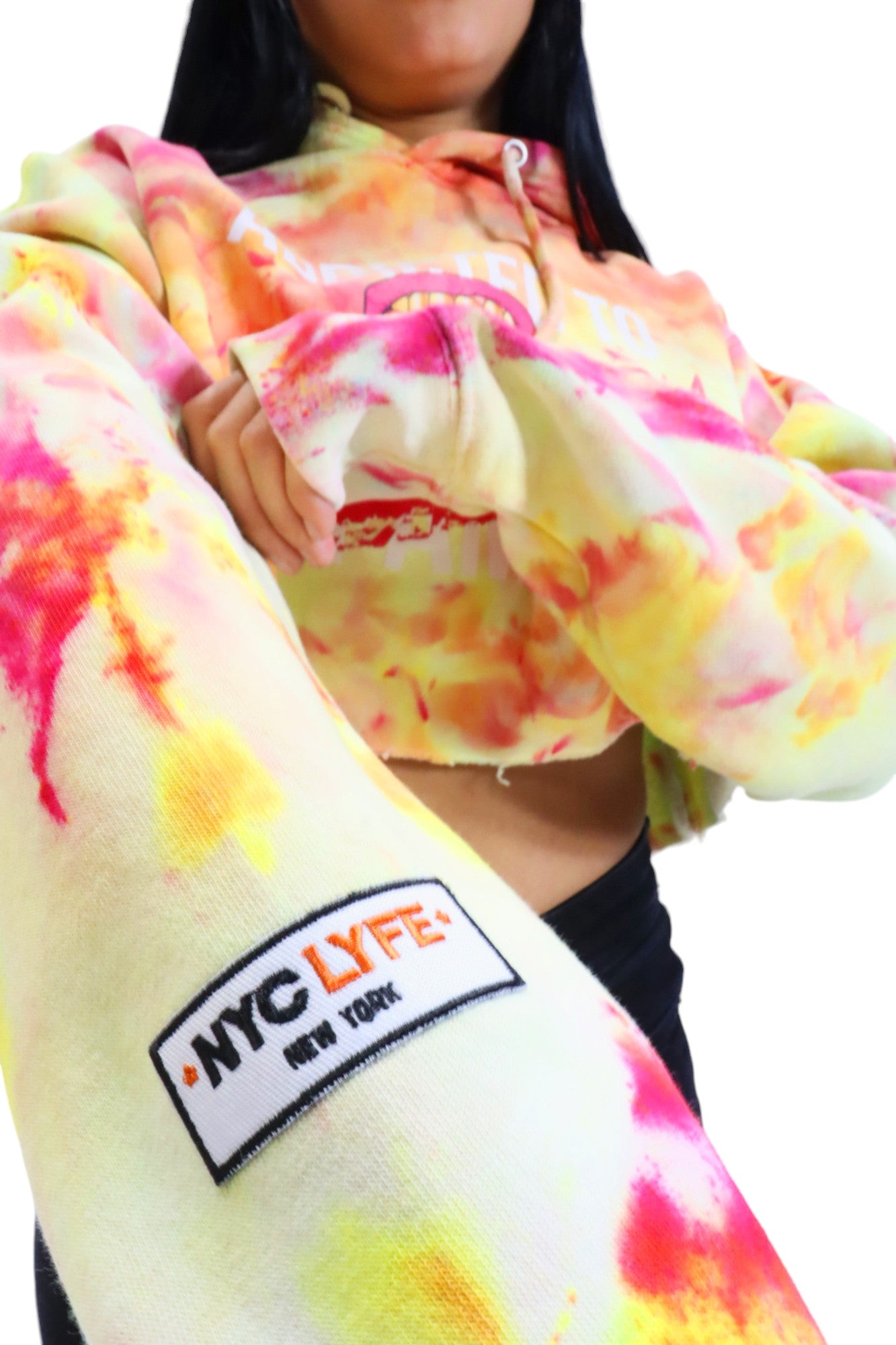 ADDICTED TO SOCIAL MEDIA CROPPED TIE DYE (ORANGE) HOODIE