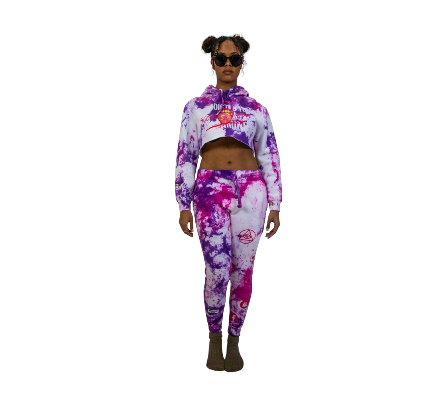 ADDICTED TO SOCIAL MEDIA CROPPED TIE DYE (PURPLE) HOODIE