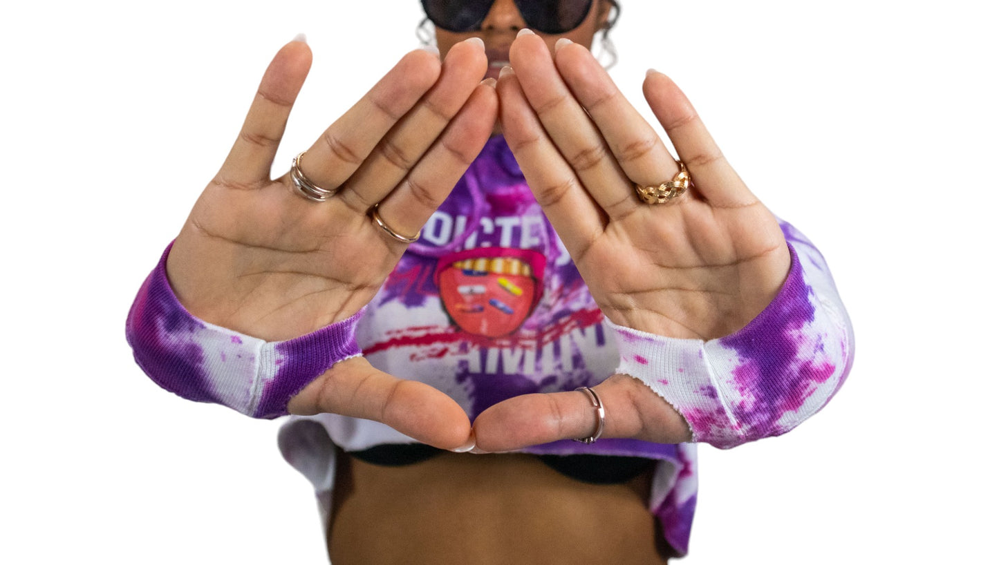 ADDICTED TO SOCIAL MEDIA CROPPED TIE DYE (PURPLE) HOODIE