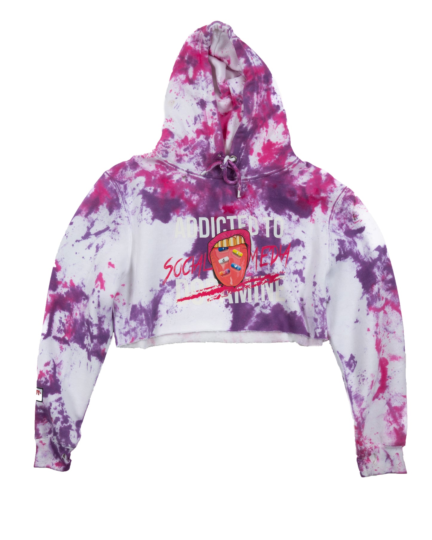 ADDICTED TO SOCIAL MEDIA CROPPED TIE DYE (PURPLE) HOODIE