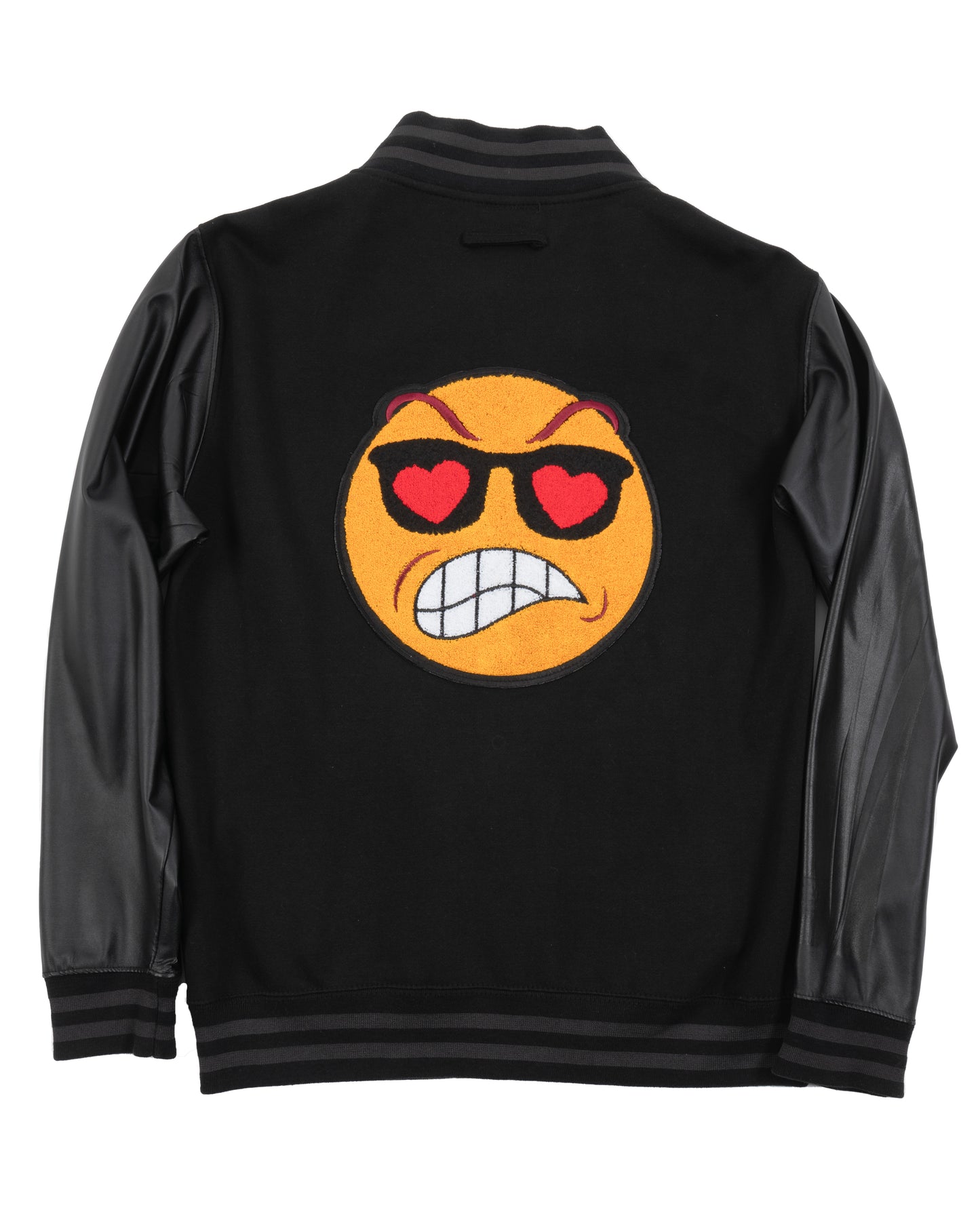 PLTH EMOJI PATCH FAUX LEATHER & WOOL JACKET