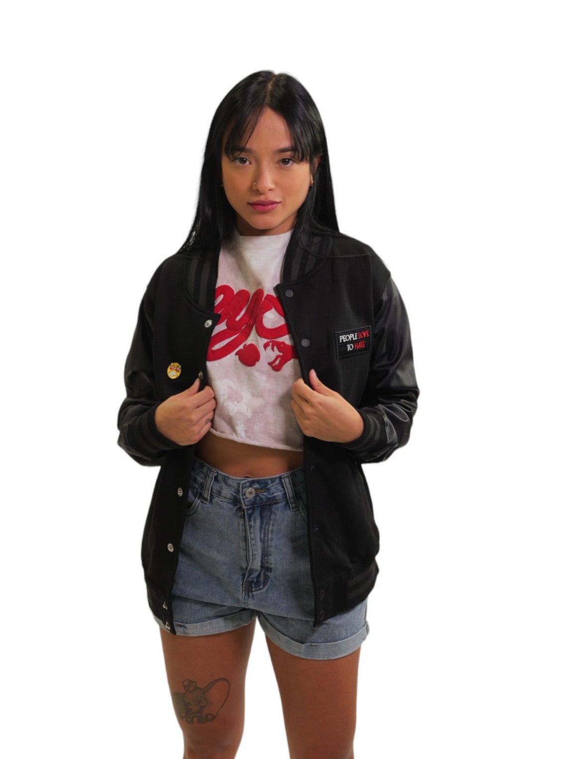 PLTH EMOJI PATCH FAUX LEATHER & WOOL JACKET