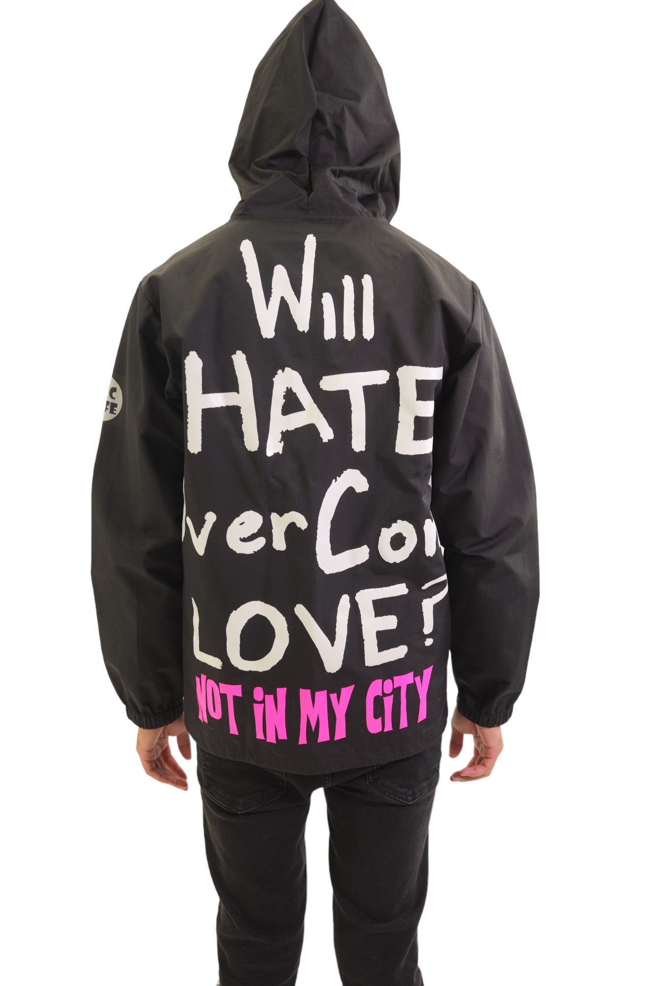 WILL HATE OVERCOME LOVE? RAIN JACKET