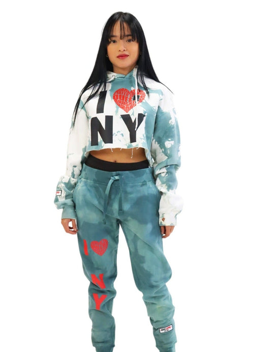 I LOVE NEW YORK, NY TIE DYED CROPPED HOODIE