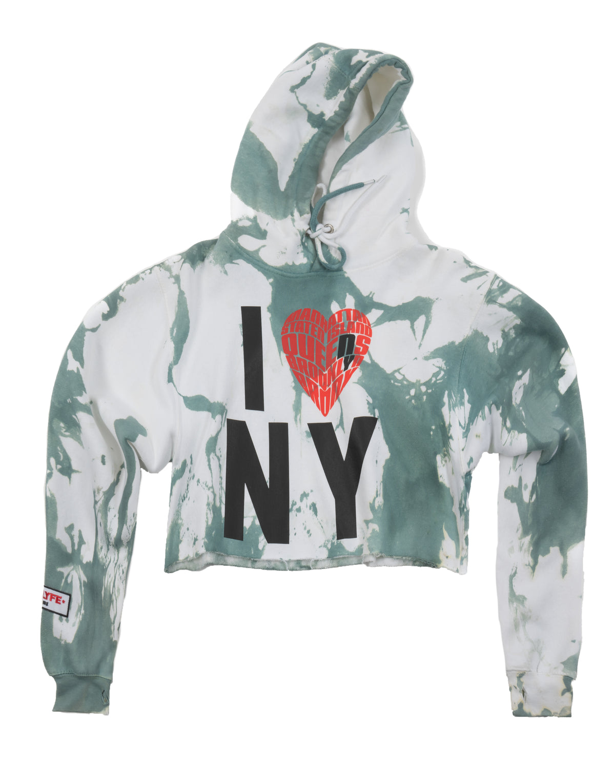 I LOVE NEW YORK, NY TIE DYED CROPPED HOODIE